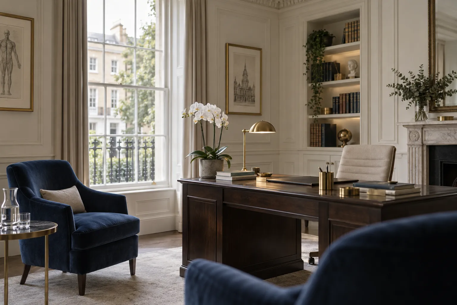 A quiet consultation room in a Georgian townhouse